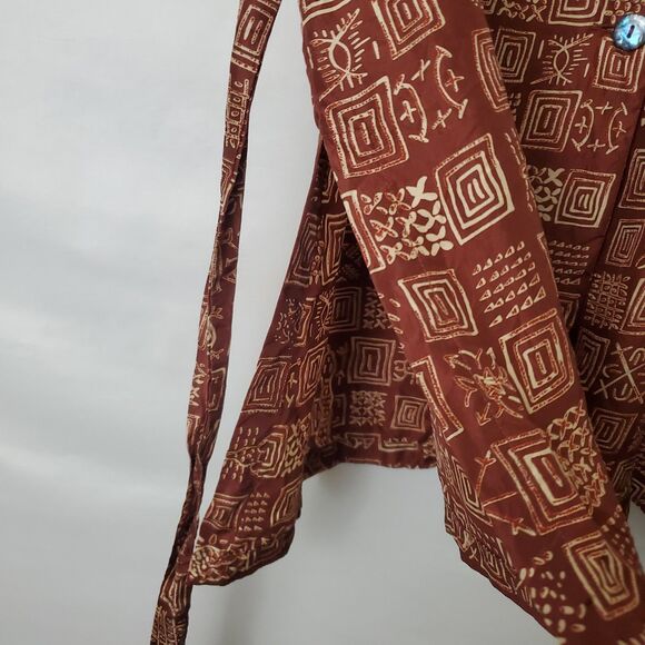 Vtg 1010 Design Silk Tunic Top Vest Pants Set Sz L Batik Print Lagenlook Brown - Picture 10 of 14